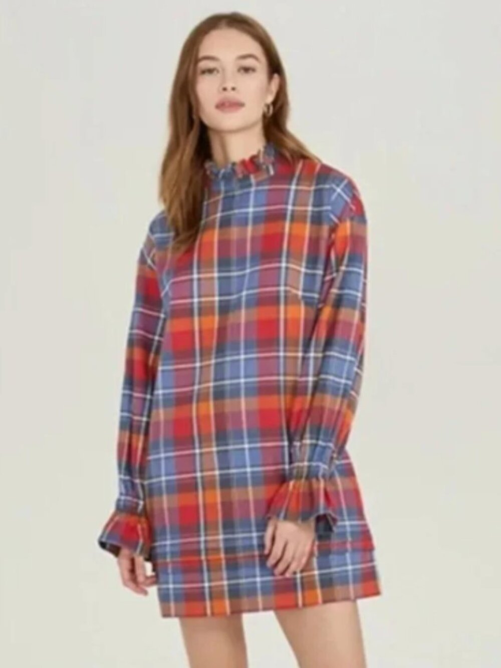 Something Navy Mock Neck Plaid Dress — Orange Combo, Size XS, NWT - Picture 1 of 5